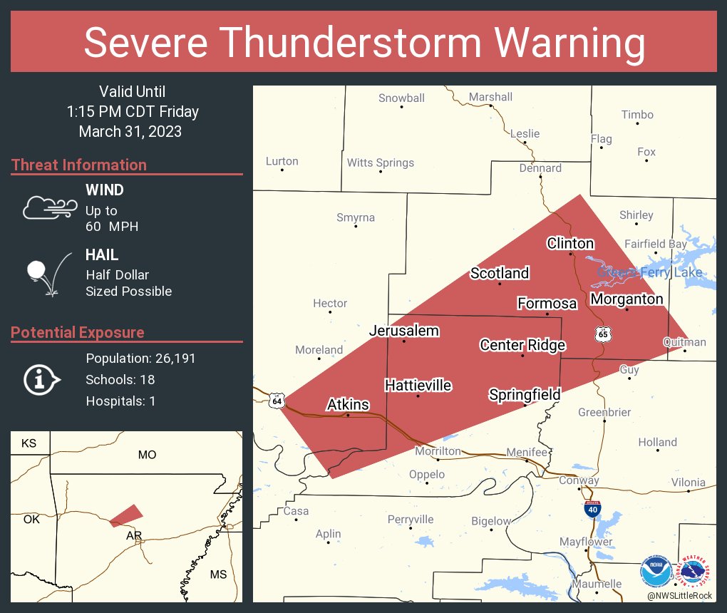 NWS Little Rock on Twitter "Severe Thunderstorm Warning including Atkins AR, Pottsville AR and