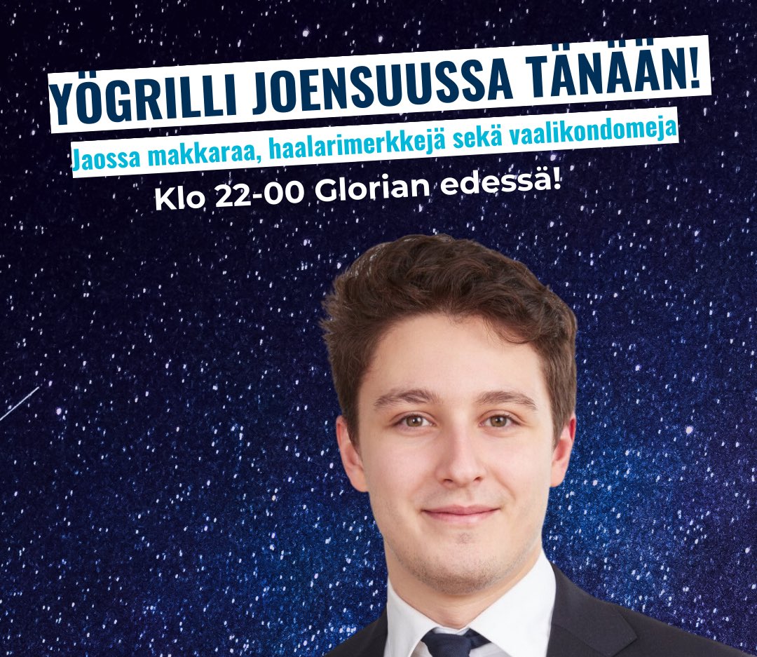 elmaci_joel's tweet image. Joensuu!
Tänään yögrilli klo 22-00! Tuu moikkaa! #kokoomus #vaalit23