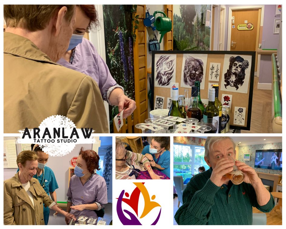 Aranlaw rocked by a fun "Booze &amp; Tattoo" day! Laughter &amp; bonding over tattoos &amp; drinks. Social events are crucial for community building, reducing loneliness &amp; boosting well-being. Grateful for these memories! #BoozeAndTattoo #CareHomeCommunity #SocialEvents #Joy 💕🎉"