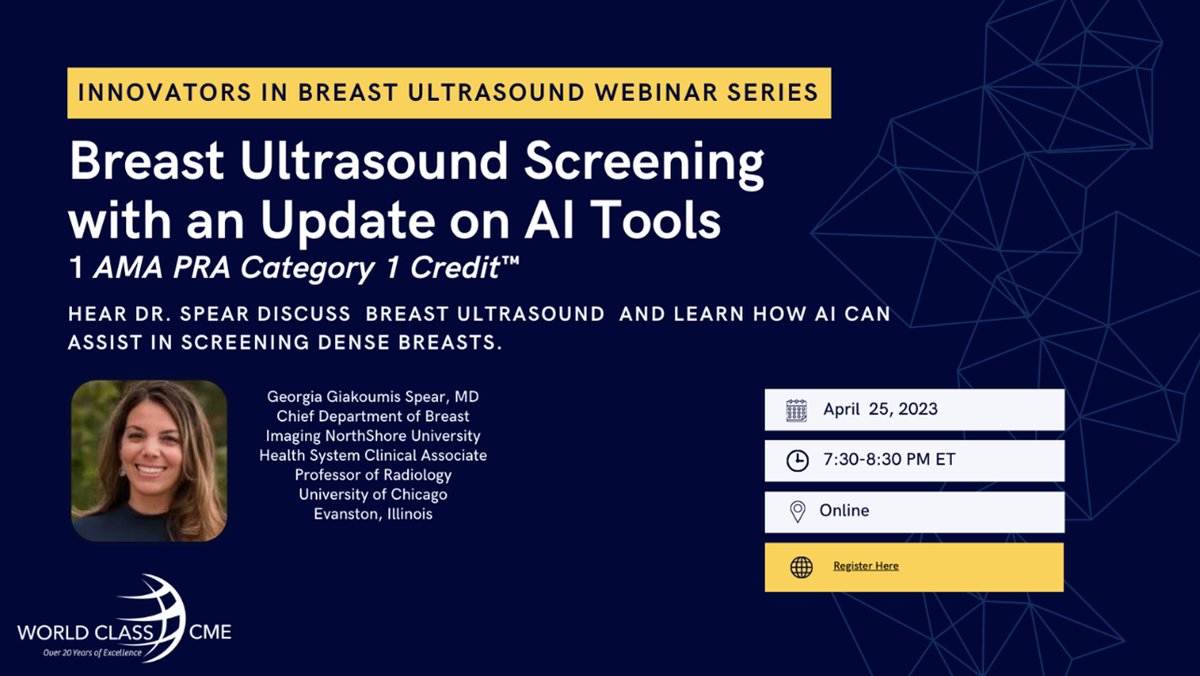 vozzyb's tweet photo. Join the WWCME webinar, “Ultrasound Screening with an Update on AI Tools,” presented by Dr. Georgia Spear.  https://t.co/CNnVsTJn1k 
This activity is supported by an unrestricted educationa... https://t.co/yxzH4BrCC1