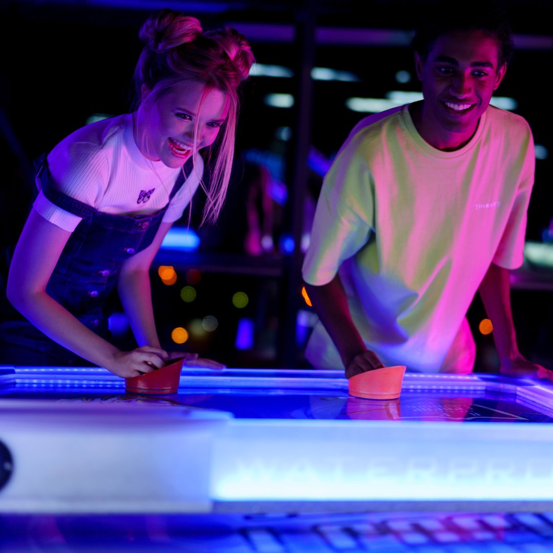 Bring the whole crew to go head-to-head with our arcade games.
Did you know that our arcade room is fully renovated and has TONS of different game? From the classics like air hockey and skee ball, to racing games, all the way to newer games like Fruit Ninja, Nerf, and Dark Ops.