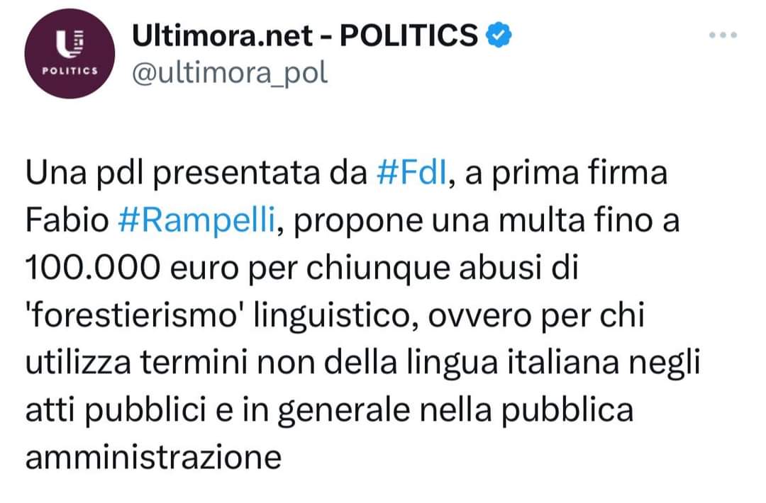 La cosa buffa è che quel partito da cui parte una proposta di legge che obbliga a non utilizzare parole straniere, ha vinto le elezioni con i voti di chi tipicamente non sa utilizzare manco quelle italiane.