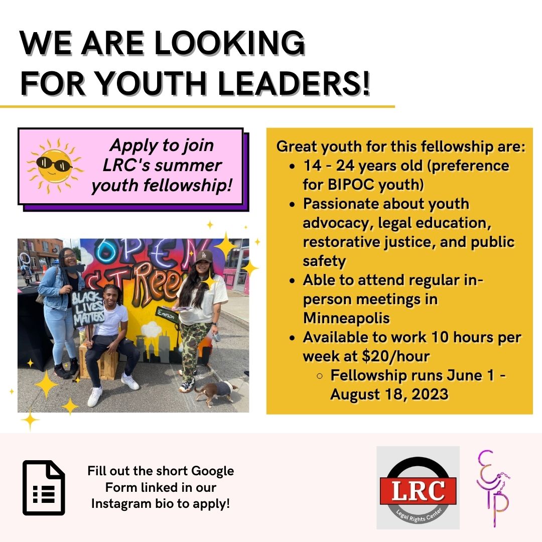 We’re looking for youth leaders to join our summer fellowship cohort at LRC! This paid fellowship runs June 1st – August 18th, and we will accept applications through Sunday, April 23rd.  

Apply by filling out this short Google Form: ow.ly/7QzW50NxuIy