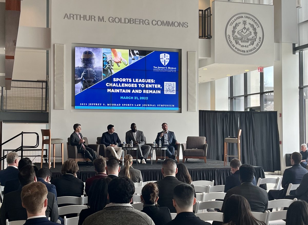 Our first panel of the 2023 #MooradSymposium features Kevin Hopkins of <a href="/excelsm/">excel sports</a> &amp; former <a href="/NFL/">NFL</a> players <a href="/JustinTuck/">Justin Tuck</a>, Managing Director of Private Wealth Management <a href="/GoldmanSachs/">Goldman Sachs</a>, &amp; <a href="/RossTuckerNFL/">Ross Tucker</a> discussing the challenges faced by current &amp; former players with <a href="/AndrewBrandt/">Andrew Brandt</a>