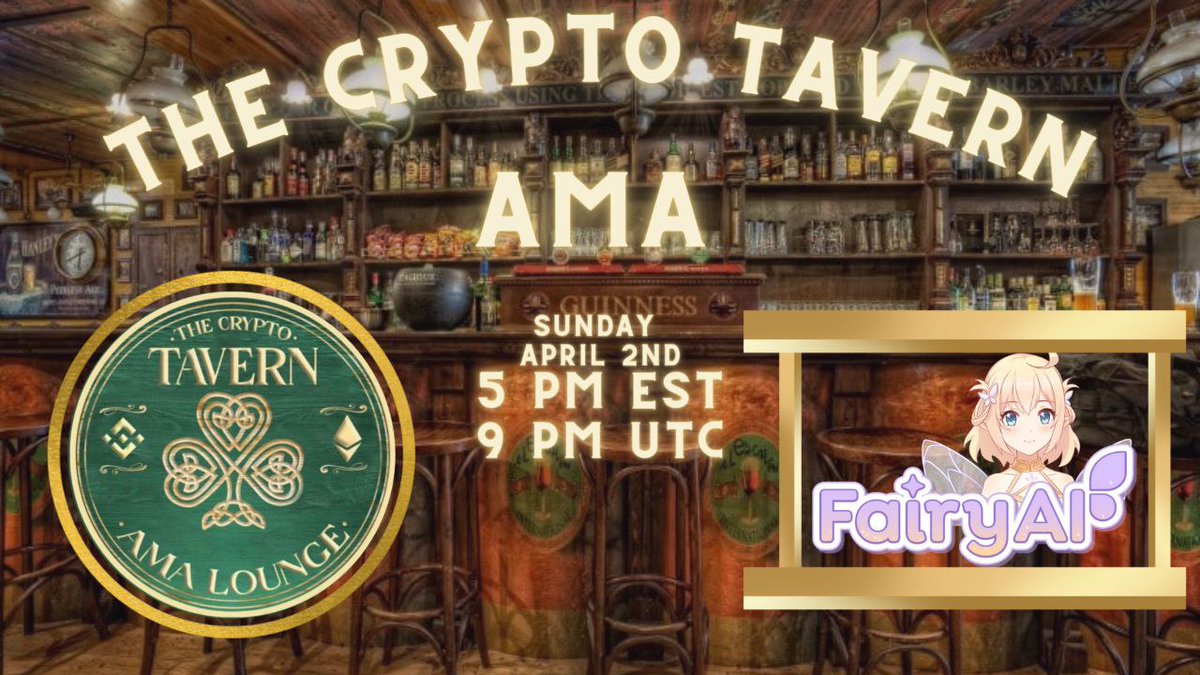 Join us for a Crypto Tavern t.me/thecryptotavern AMA
Sunday, April 2nd
5 pm EST / 9 pm UTC 
Project: FairyAI
FairyAI is a Japanese Art Style Web3 Game which is driven by chatbot to provide immersive interactive gaming experience. 
@AIFairyGarden