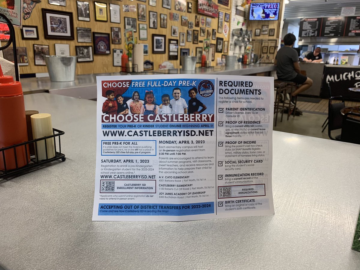 Principal_CE's tweet image. Thank you #RiverOaks community for allowing me to post Pre-K and Kindergarten Round Up flyers everywhere!! Special shout out to #VictoryChurch @DollarTree River Oaks Cafe, La Michoacana, #OneFaith, and @GrumpsBurger! #CERoars @CastleberryElem @CastleberryISD #OneTeamOneMission