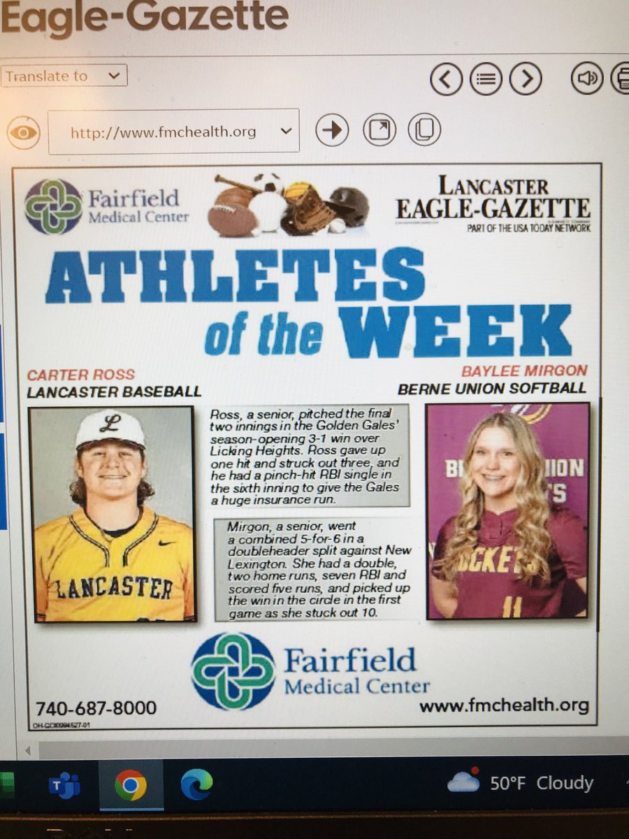 Eagle-Gazette Athletes of the Week: Lancaster’s Carter Ross and Berne Union’s Baylee Mirgon. ⁦<a href="/LHSCoachConn/">Corey Conn</a>⁩ ⁦<a href="/lancastergales/">LancasterGales</a>⁩ ⁦<a href="/BayleeMirgon/">baylee mirgon</a>⁩ ⁦<a href="/BerneUnionATH/">Berne Union Athletics</a>⁩