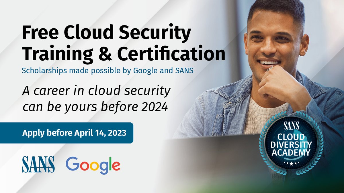 SANSInstitute's tweet image. 👏  @SANSInstitute &amp;amp; @Google are closing the #Cybersecurity skills gap through SANS Cloud Diversity Academy

Earn a globally recognized @CetifyGIAC cert &amp;amp; launch a career in #CloudSec.

✍️ Apps close Apr 14, so hurry &amp;amp; apply: sans.org/u/1pd6

#Inclusivity #Diversity #DEI