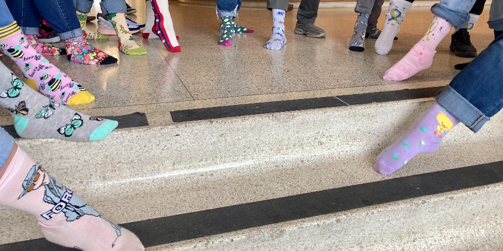 hotbhn1's tweet image. As Developmental Disabilities Awareness Month ends, check out HOTBHN staff supporting World Down Syndrome Awareness day last week with their crazy socks. HOTBHNs Intellectual Developmental Disabilities staff wishes you and your family a fantastic Friday! #DDAwareness2023