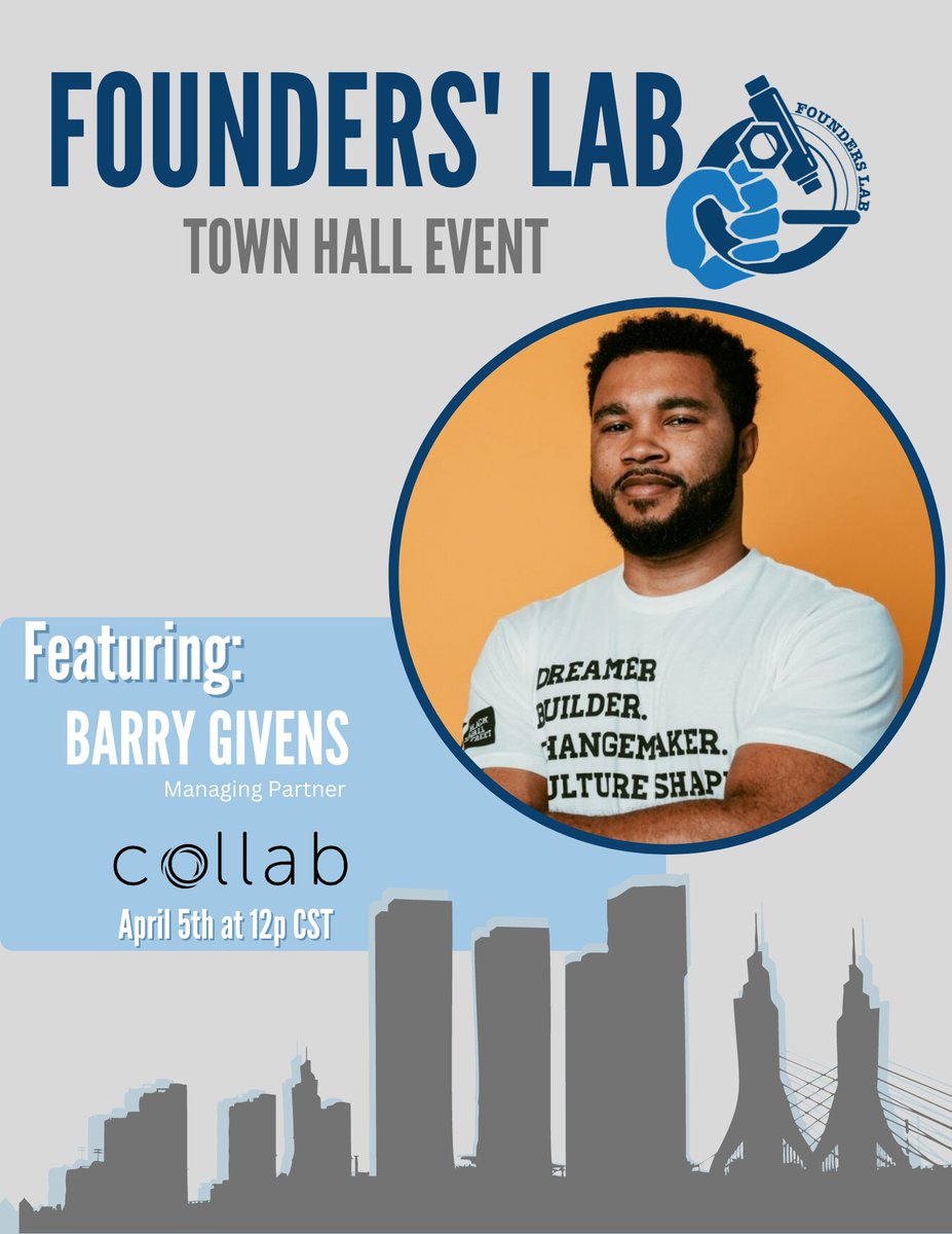 UVF_Crossroads's tweet photo. UVF Crossroads is thrilled to announce Spring 2023 Founders' Lab Town Hall guest speaker, Barry Givens! Barry is a Managing Partner at Collab Capital. The event will take place next week on Wednesday, April 5th at 12p CST between Founders' Lab sessions!

#venturecapital https://t.co/xy0JoCuIf0