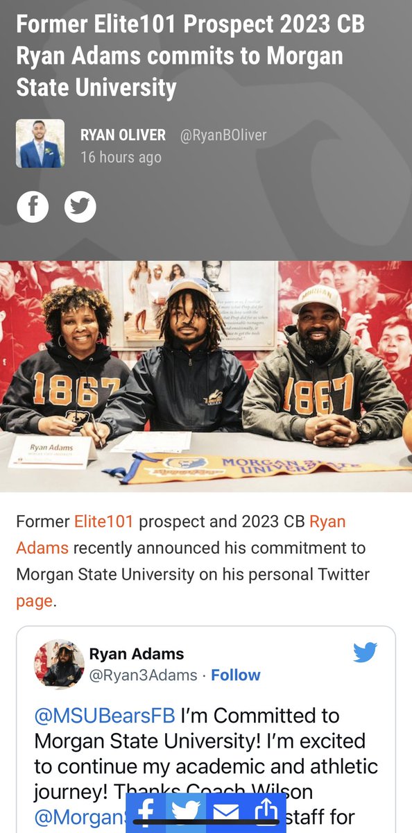 Former Elite101 Prospect 2023 CB Ryan Adams commits to Morgan State University | Youth1 youth1.com/football/forme…
