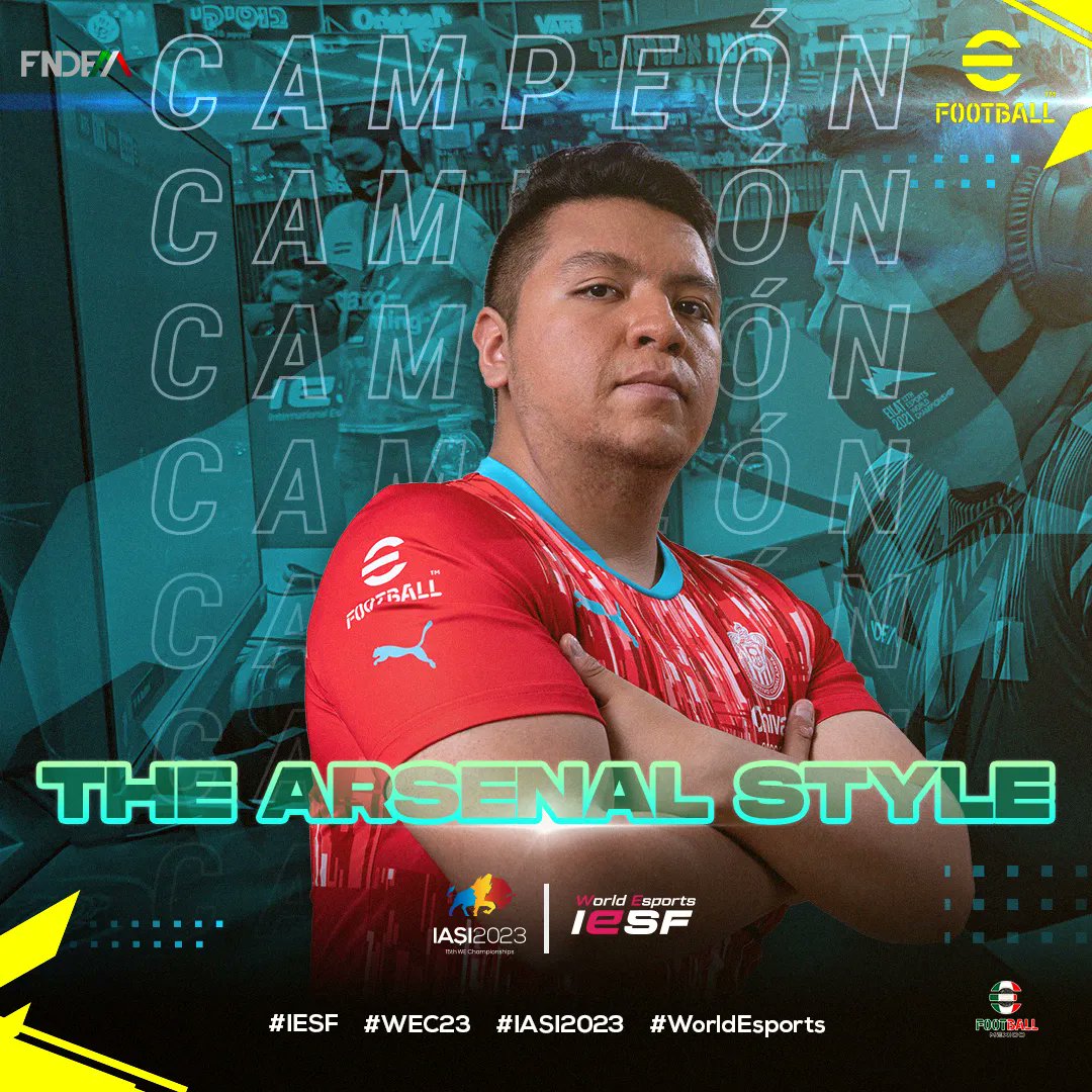 Saluden al campeón indiscutible del Selectivo Nacional de eFootball  2023 

De nueva cuenta "The Arsenal Style" perteneciente a <a href="/esportsChivas/">Chivas esports</a>  se lleva este título que lo pone un paso más adelante del Campeonato Mundial de #esports 

¡Felicidades!

<a href="/IeSF_Master/">Esports fan</a>
<a href="/efootball_mx/">efootball.mx</a>