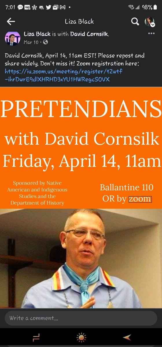 ApacheCarolina's tweet photo. Reminder about this event. I'm livid. The man who has attacked me &amp; other Native women online for years is coming to IN. I am collecting proof of all his comments over the years. If anybody would like to share a statement on DC with your tribal affiliation, I'd appreciate it 🧵 https://t.co/Csxfscmlxw