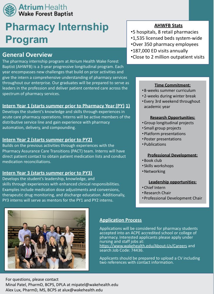 Hello pharmacy students and those who work with students - check out the information below on our Pharmacy Internship Program! #pharmacyintern
