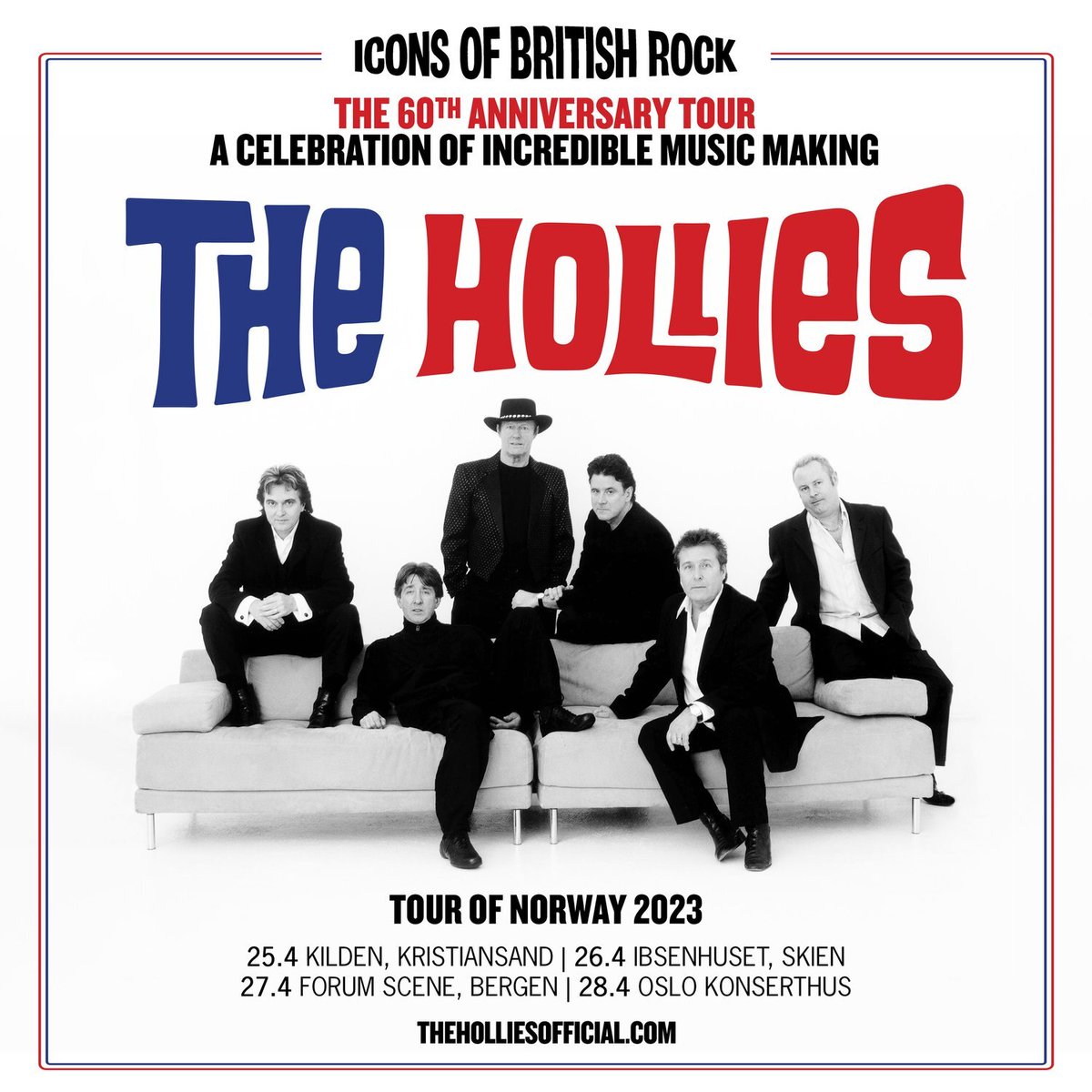The Hollies are on tour in Norway! Want to see them play? Check out the dates right here: theholliesofficial.com/tour  

#TheHollies #TheHolliesTour #BritishRock