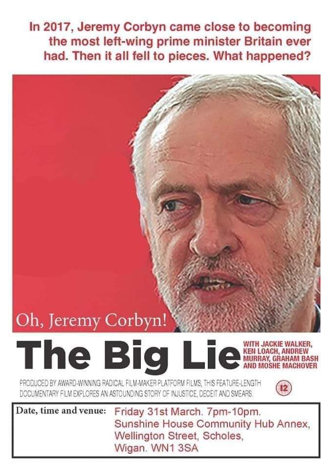 Packed house here in Wigan for the ‘Oh Jeremy Corbyn! The Big Lie’ starts at 7.30pm &amp; the crowd is buzzing. Sadly people are being turned away as full to capacity. We may need to do this a second time. <a href="/jeremycorbyn/">Jeremy Corbyn</a> ✊🏽♥️