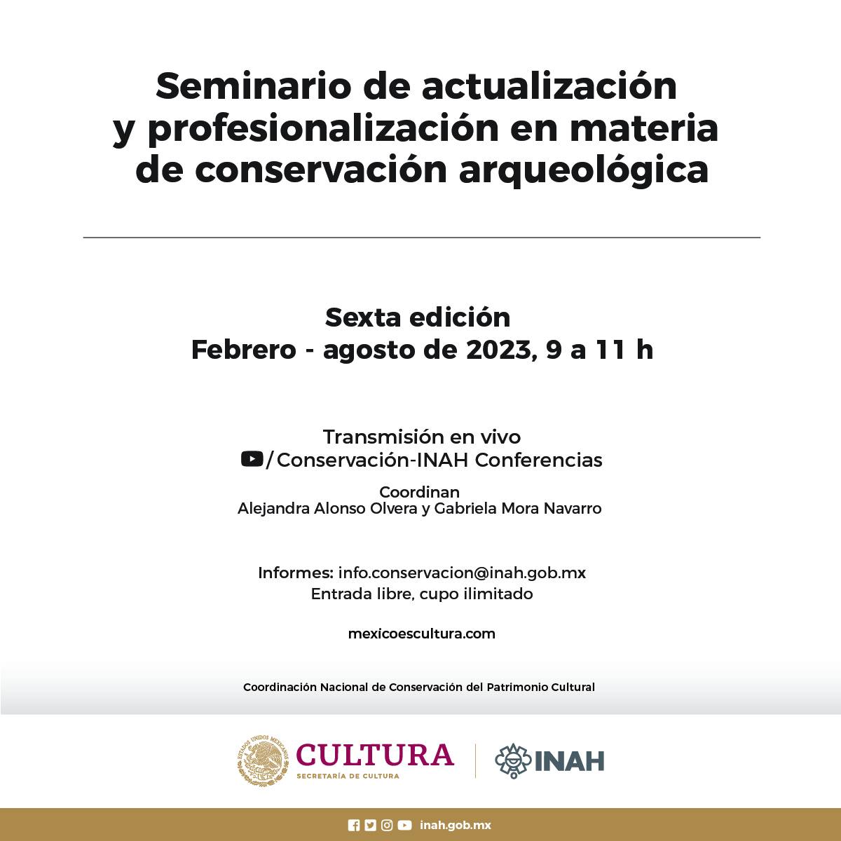 ENCRyM's tweet photo. Sigue la sexta edición del Seminario de Actualización y Profesionalización en Materia de Conservación Arqueológica.
Aquí te compartimos el programa:
https://t.co/4M7dvR5v5t
Para más informes escribe a info.conservacion@inah.gob.mx
#ENCRyM #CNCPC #INAHvirtual https://t.co/JX2Tegl3NQ