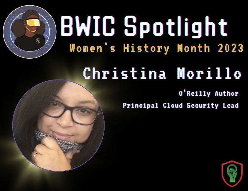 BlackInCyberCo1's tweet photo. π©πΎβπ»π Our BWIC Spotlight for today is Christina Morillo !
#BlacksInCyber #BlackInCyber #BWIC #BWICPanel #Cybersecurity #BlackWomenInCyber #WomenInCyber #BlackTechTwitter #BWIC_Spotlight https://t.co/zn5cIY1XQT