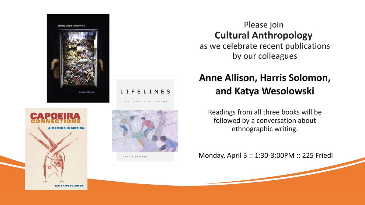 Very excited to be celebrating new publications with my colleagues <a href="/harrissolomon/">Harris Solomon</a> &amp; <a href="/katyacamarao/">katya wesolowski</a> next week <a href="/DukeTrinity/">Trinity College at Duke</a> 🥳 I'll be sharing an excerpt from Being Dead Otherwise. Please join if you can! #anthrotwitter