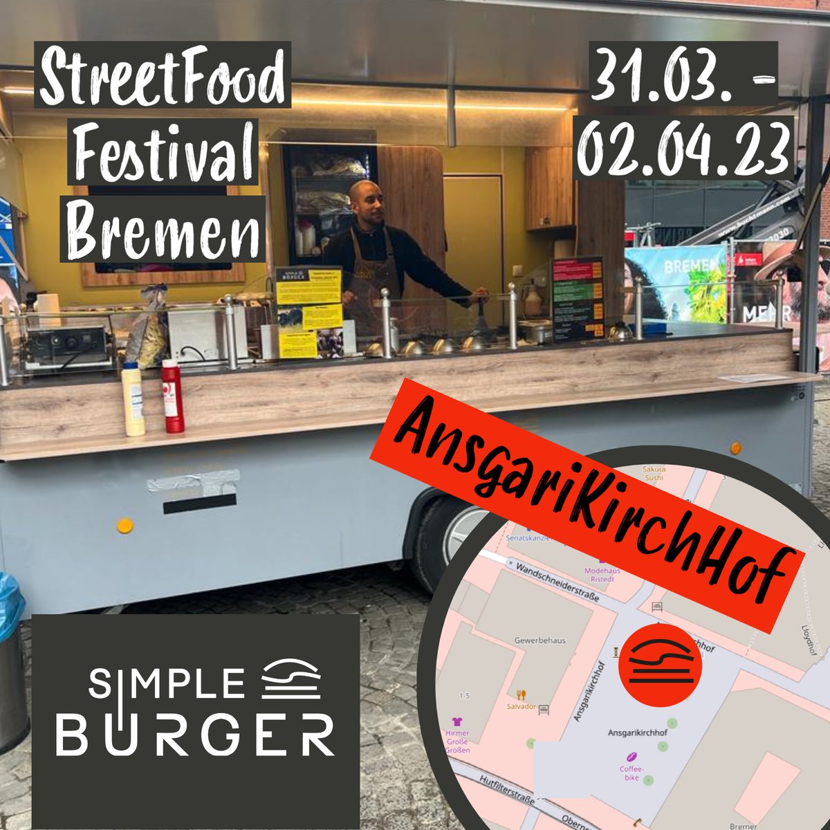 Wir stehen ab HEUTE für euch auf dem:
Street-Food-Festival Bremen - Ansgarikirchhof
31.03.2023 Freitag 15:00 Uhr - 22:00 Uhr
01.04.2023 Samstag 12:00 Uhr - 22:00 Uhr
02.04.2023 Sonntag 11:00 Uhr - 19:00 Uhr
(Verkaufsoffener Sonntag Innenstadt Bremen)
#bremenerleben #bremen