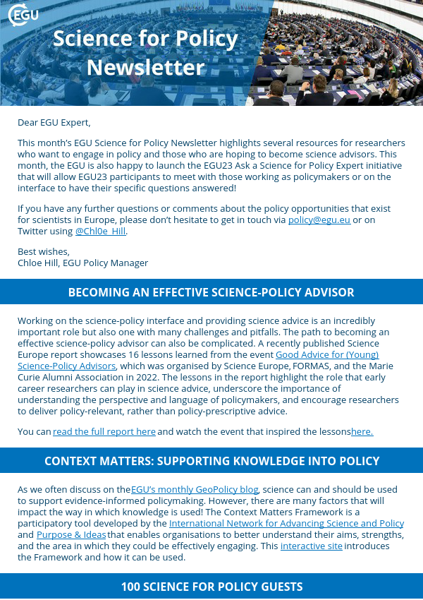 Chl0e_Hill's tweet photo. Last month's #Science4Policy Newsletter outlines a number of exciting #SciPol resources for scientists who want to engage with policy or become a #ScienceAdvisor!
Featuring: @SAPEAnews @ScienceEurope @INASPinfo @purposeandideas
https://t.co/70ABUDRDBC https://t.co/LCmSrxBtwu