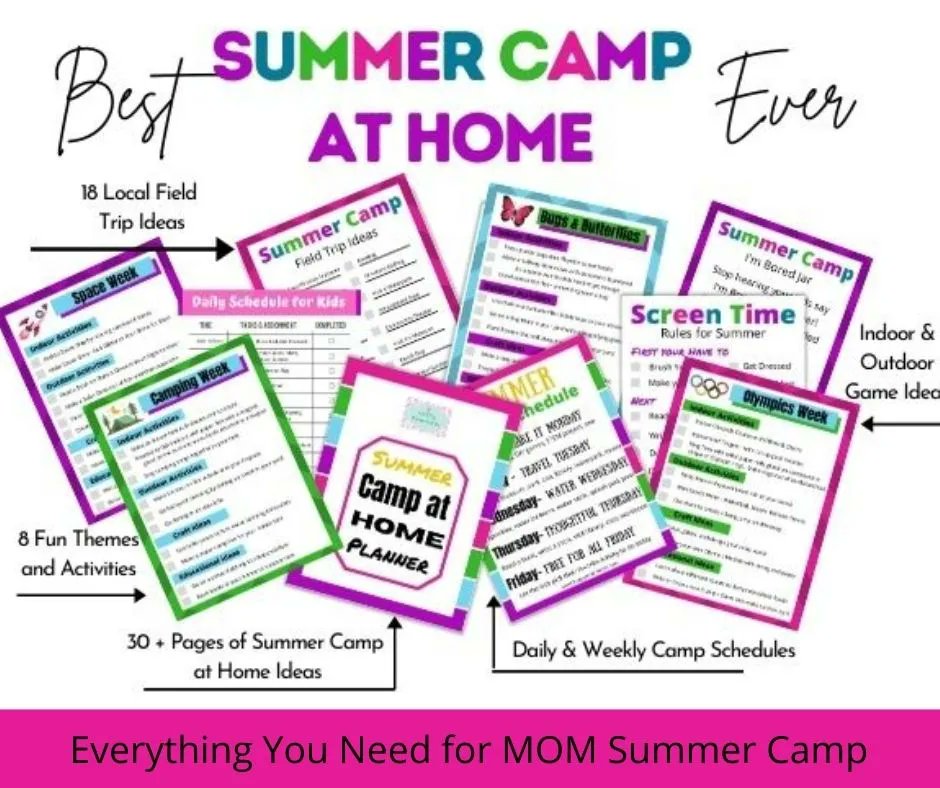 SAVE Money this summer on camp by planning the Ultimate Mom Camp. It's easier than you think with this DIY Summer Camp Planner filled with 8 weeks of preplanned activites. #summercamp #kidsactivities #moms #familyfun #familytime #kids #printables buff.ly/3z6JZ2h