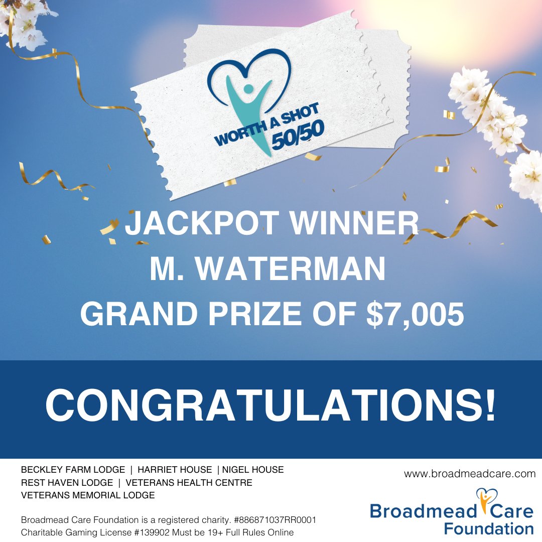 Let the celebrations begin!  A total of $14,010 was raised through our Worth a Shot 50/50 this past month. Thank you to everyone who participate AND A HUGE CONGRATULATIONS to our winner! 🎉broadmeadcare.com/worth-a-shot