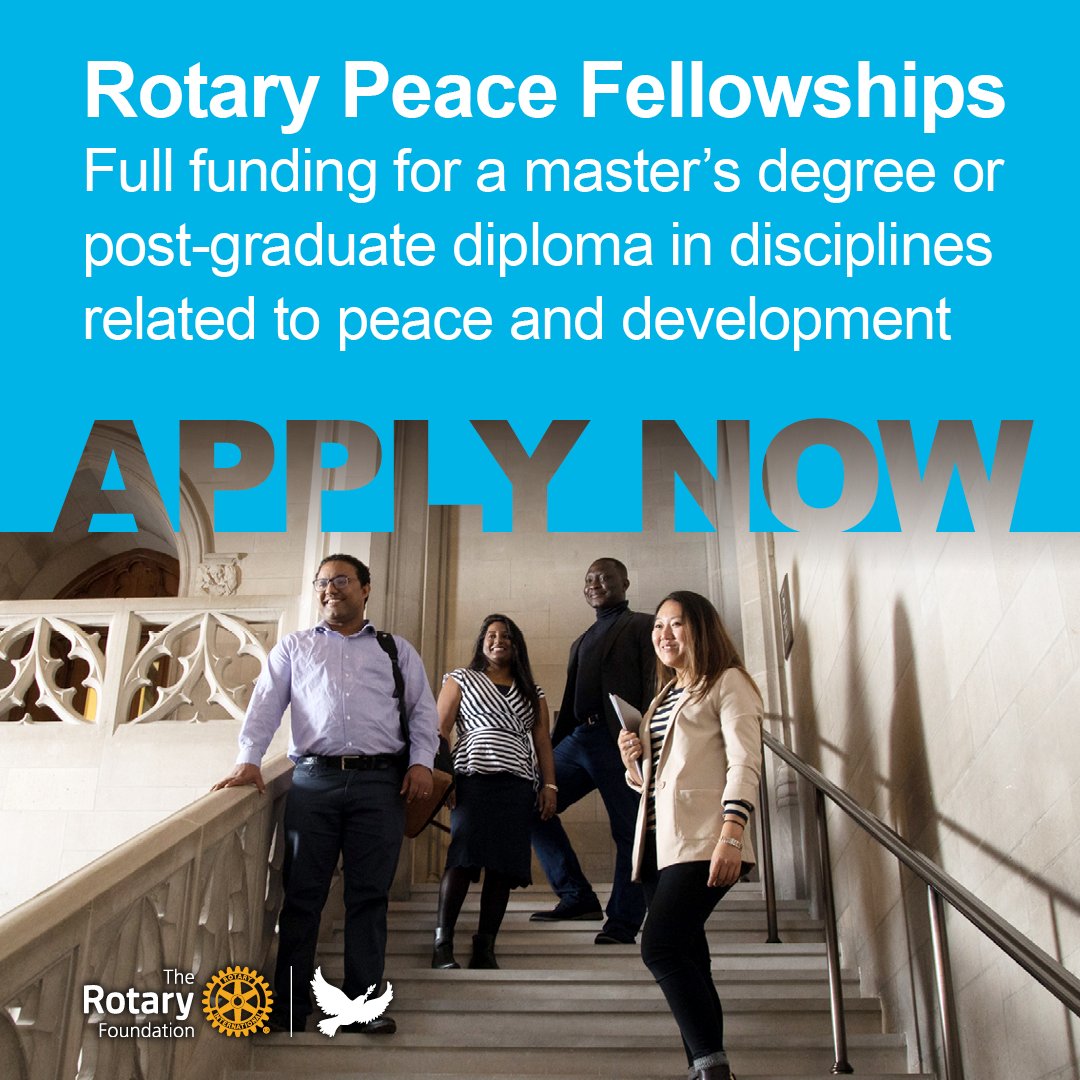 Alliance for Peacebuilding (@afpeacebuilding) on Twitter photo Applications are open for fully funded #Rotary Peace Fellowships offered at premier universities around the world. Leaders in peace and development can apply for master’s degrees or a professional development certificate. <a href="/Rotary/">Rotary International</a>
Learn more: rotary.org/peace-fellowsh… Applications are open for fully funded #Rotary Peace Fellowships offered at premier universities around the world. Leaders in peace and development can apply for master’s degrees or a professional development certificate. <a href="/Rotary/">Rotary International</a>
Learn more: rotary.org/peace-fellowsh…