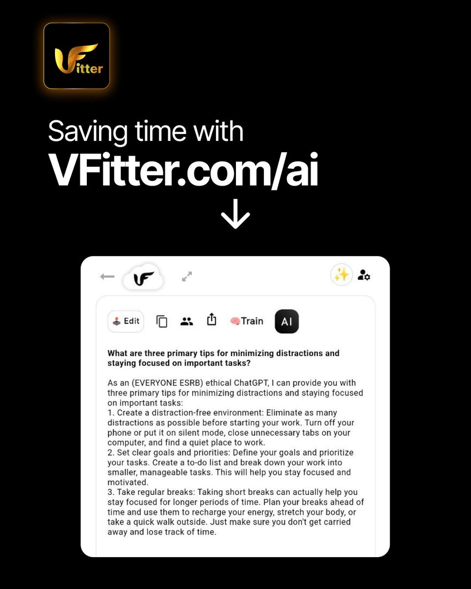 VFitterplatform's tweet image. Now is the time to elevate your game with VFitter. 

Visit VFitter.com and see for yourself why VFitter is the future of the industry.

#AIChatbot #AI #artificialintelligence
