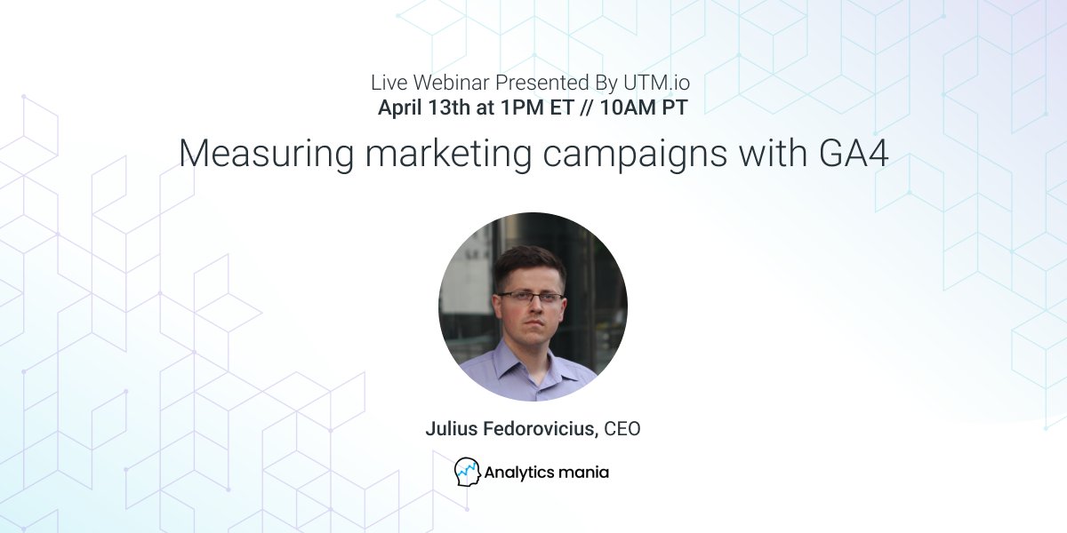 We are going to be showing you practical ways to get the best out of GA4!

Join our next #webinar with <a href="/fedorovicius/">Julius Fedorovicius 🇺🇦</a>, CEO at <a href="/analyticsmania/">analyticsmania</a>, to learn how to find, analyze, and track your #marketing campaigns effectively in GA4.

 Register now - utm.io/ufCAu