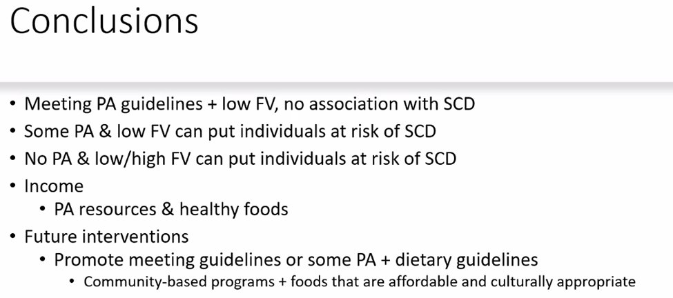 ccadmr's tweet photo. Thank you to our #CCADMR Scholars of Color Alumna, @SusieAguinaga, for presenting her work on the impacts of fruit and vegetable (FV) intake and physical activity (PA) on subjective cognitive decline (SCD). #2023ADRegConf https://t.co/QumZ0jpBOc