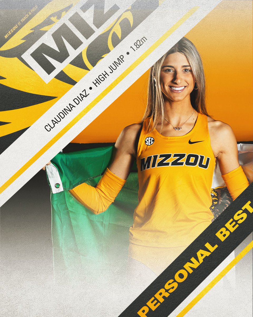 MizzouTFXC's tweet photo. Tiger on top 🥇

Claudina Diaz clears a personal-best 1.82m (5-11.50) in the high jump! The mark ranks fourth-best in program history 📈 https://t.co/UudTC7eBaj