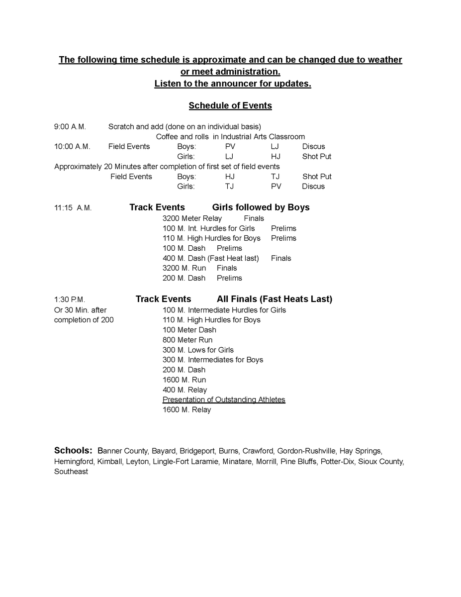 BayardTigers's tweet photo. Due to projected poor weather for traveling, we are going to push our start time back for the meet tomorrow. We are planning to start field events at 10 am tomorrow and running events around 11:15-11:30.  Good luck Tigers! https://t.co/HZcc0CoLs5