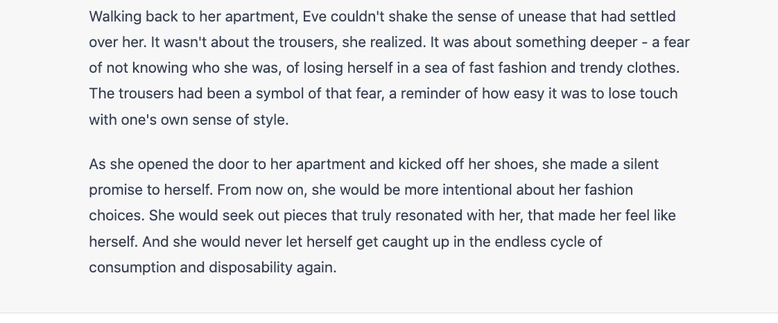 Write a story in the style of Sally Rooney about a woman trying to return a pair of trousers to Matches dot com