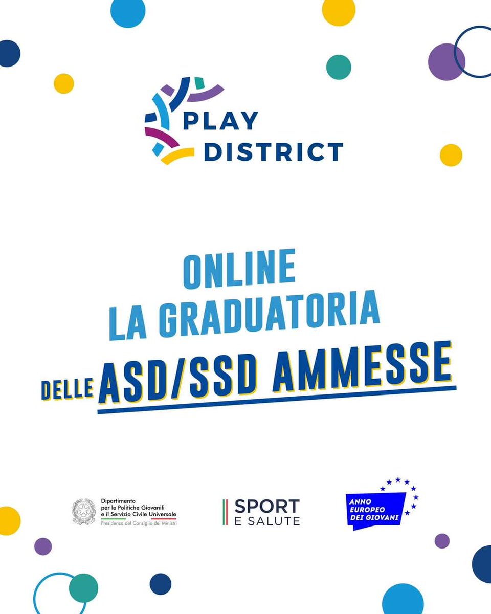 Da oggi sul sito del Dipartimento è disponibile la graduatoria  degli oltre 100 progetti finalizzati alla promozione di spazi civici di comunità per il sostegno alle attività di aggregazione giovanile realizzate dalle Ass. e Soc Sportive dilettantistiche
bitly.ws/CoyG