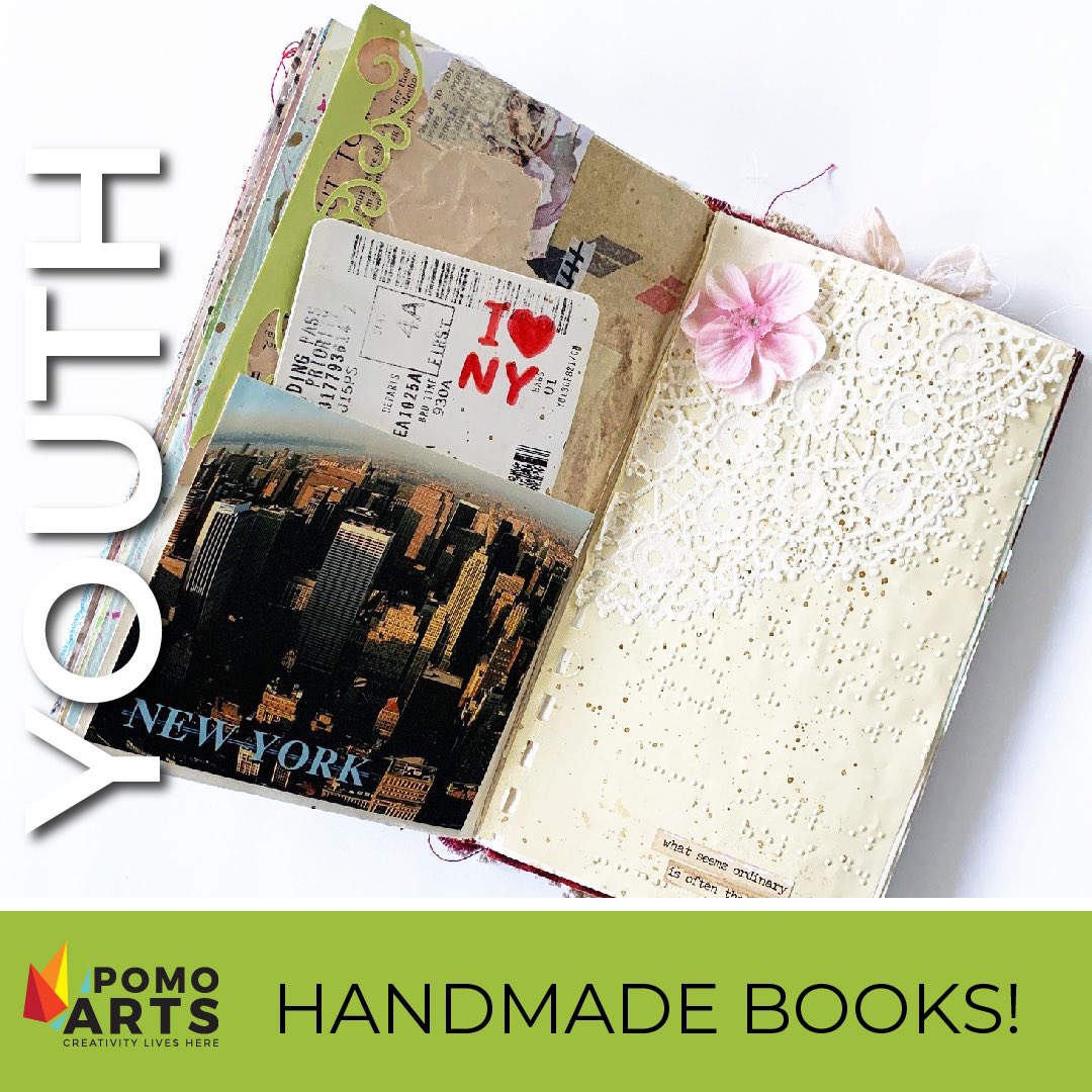 Know a young person who would love to try this? Pass it along! 
HOMEMADE BOOKS 📚 
pomoarts.ca/programs/youth…