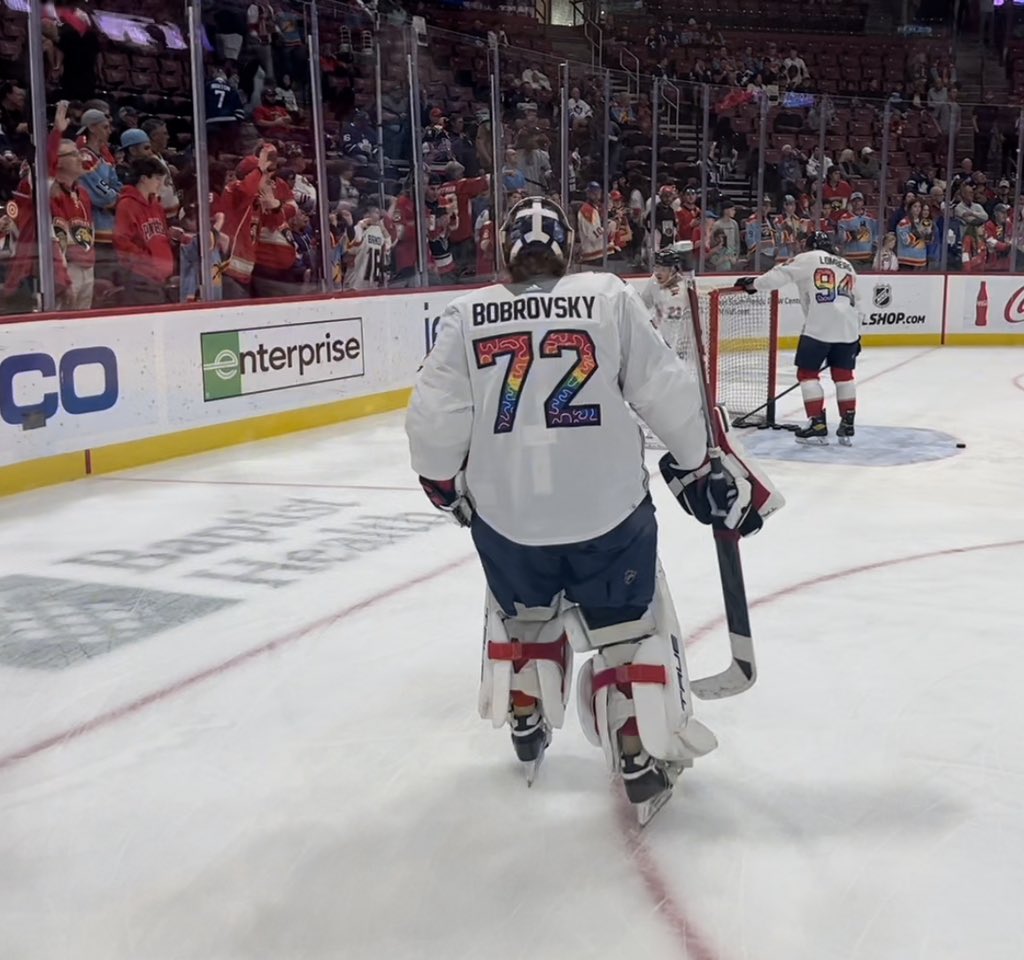 Bobrovsky in a pride jersey