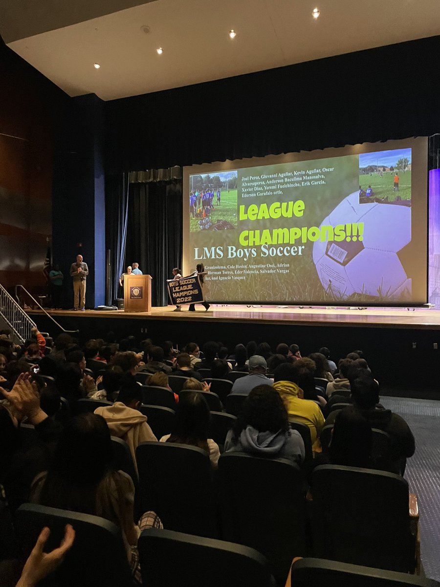 Some highlights from our town meeting today! College trivia, sports recognition, live performances, student work samples, sing alongs (of course) and capping it off with our teacher of the year, Mr. T!!! #spoton #leopardpride