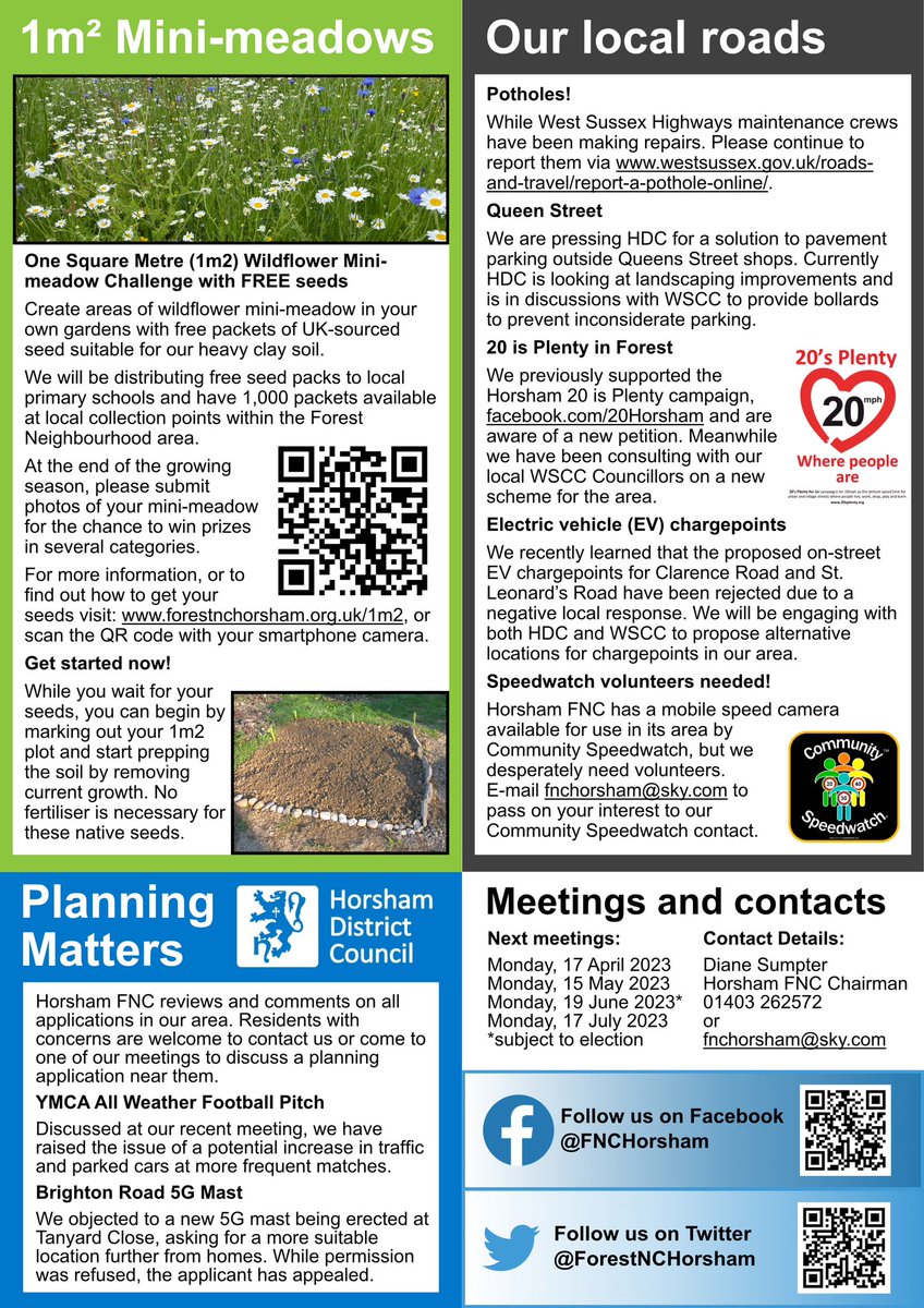 Our latest newsletter is out now! Read about our first-ever One Square Metre (1m²) Mini-meadow Challenge and where you can get your free British wildflower seeds at locations across our neighbourhood, info online here: forestnchorsham.org.uk/1m2/