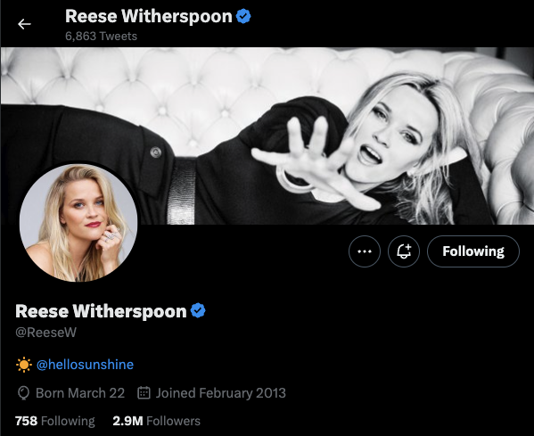 setrecords_eth's tweet photo. Reese Witherspoon - witherspoon.eth
#ENS Records: Avatar+more

twitter: @ReeseW 
instagram: reesewitherspoon

(Hello Sunshine @hellosunshine Founded by @ReeseW, Hello Sunshine is a media company on a mission to change the narrative for women. 👋☀️) https://t.co/nNLx7zrMIc