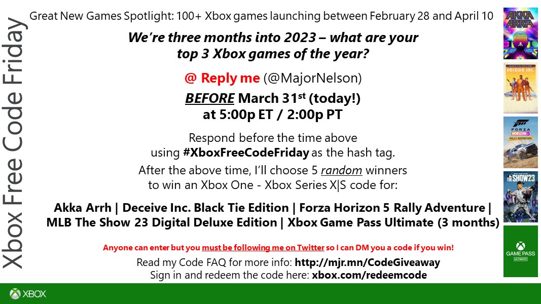 Larry Hryb 💫✨ on X: One lucky #XboxFreeCodeFriday winner is