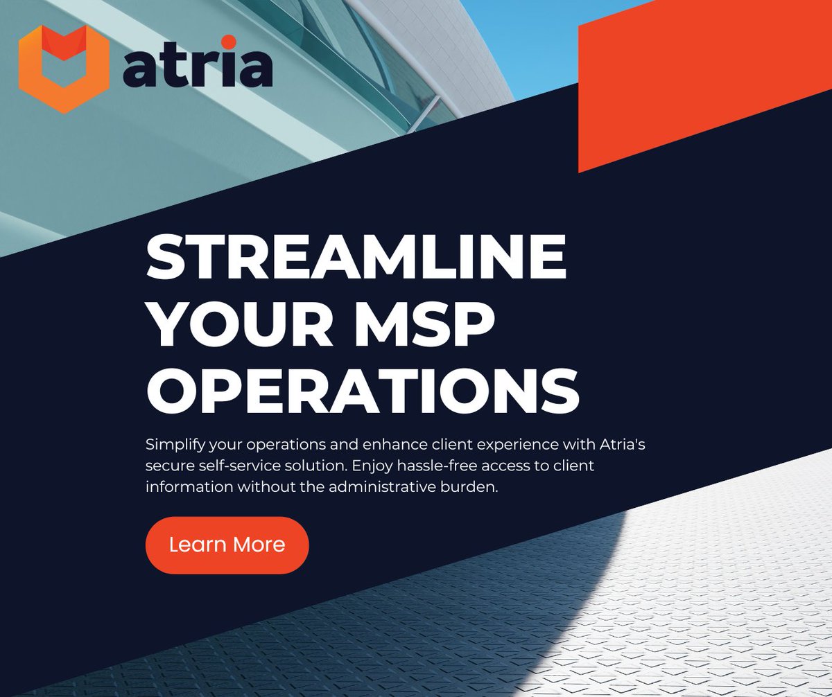 AtriaAutomation's tweet photo. Attention MSPs! With Atria our secure #self-service solution streamlines your operations, making it easier for you to focus on what really matters - growing your business. 
#Efficiency #ClientFocused #StreamlineOperations 
Learn More https://t.co/lokOwmSMP9 https://t.co/spigMN038l