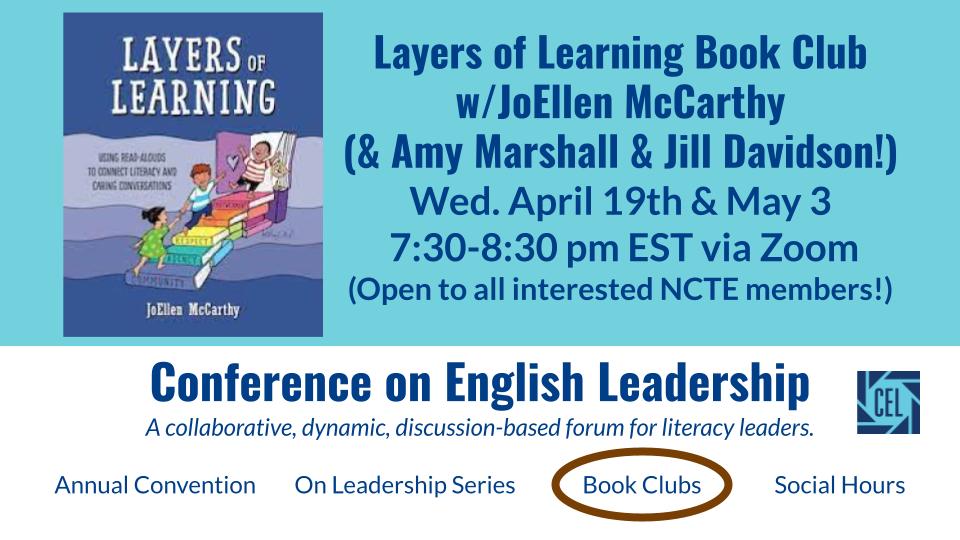 Looking forward to the next @ncte_cel Book Club hosted by @armarshall & @ShelfieTalk in April and May! Two dates: come to one or both! Open to CEL and NCTE members! (And, when you register, don't miss the discount code for the book!) forms.gle/orehgSEKoP8PTX… @JoEllenMcCarthy