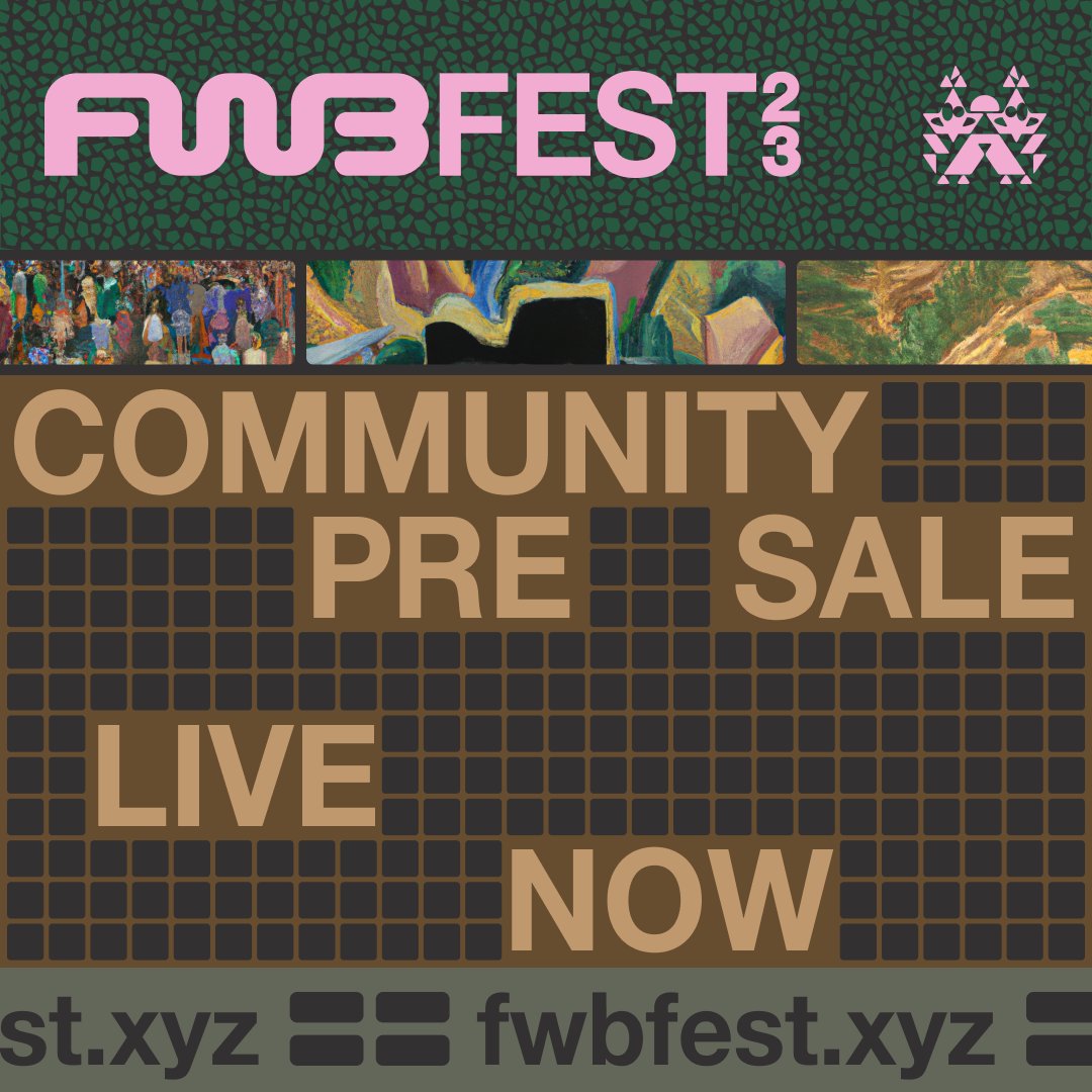 FEST Community Presale passes are live. 🏁

FWB members can now grab passes for their squads at the lowest price of the year. 🫂

Touch grass together.🌱

fwbfest.xyz