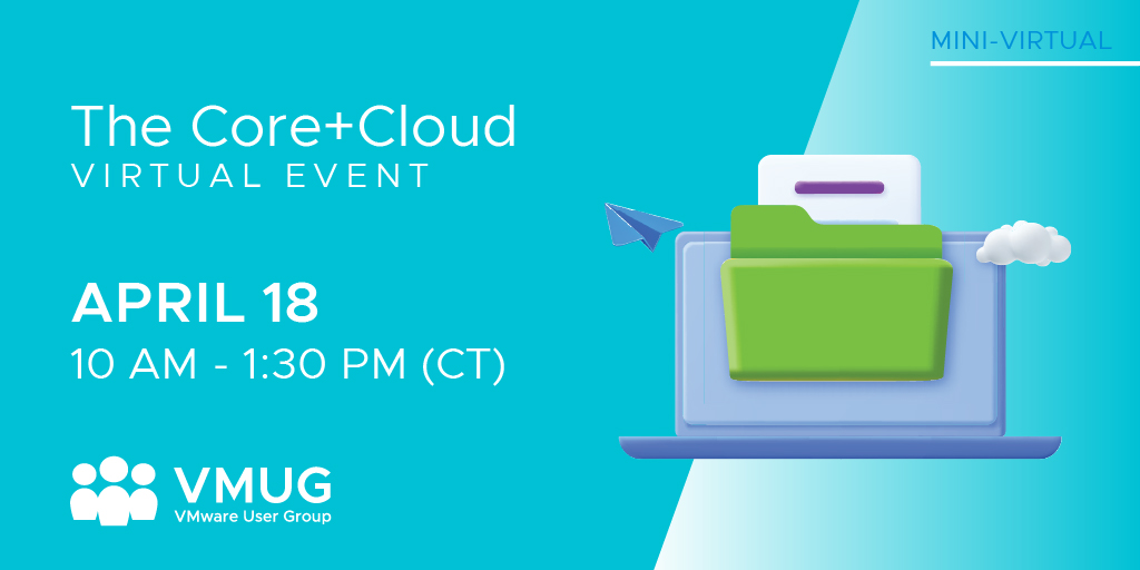 VMware's tweet photo. Is your business cloud smart? Key VMware solutions like vSphere+, vSAN+, VCF+ and more are here to enable cloud transformation without cloud migration at the Core+Cloud Virtual Event on April 18th. RSVP now: https://t.co/jqdwamss4J @MyVMUG #vmugvirtual #CoreCloudVirtual https://t.co/DFnt0fh7ct