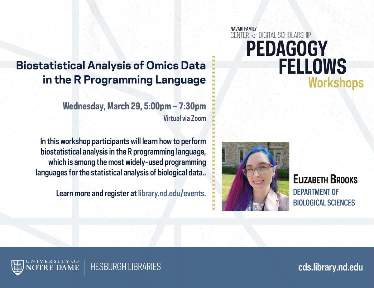 Elizabeth_Mae_B's tweet photo. I had the great opportunity this week to again host a workshop on the Biostatistical Analysis of #Omics Data in the #R Programming Language!
Workshop materials are available online and described in my blog ๐
https://t.co/tyuhCsjhcv
#Bioinformatics #RStats #NDBios #NDLibraries https://t.co/3ZWfH5467o