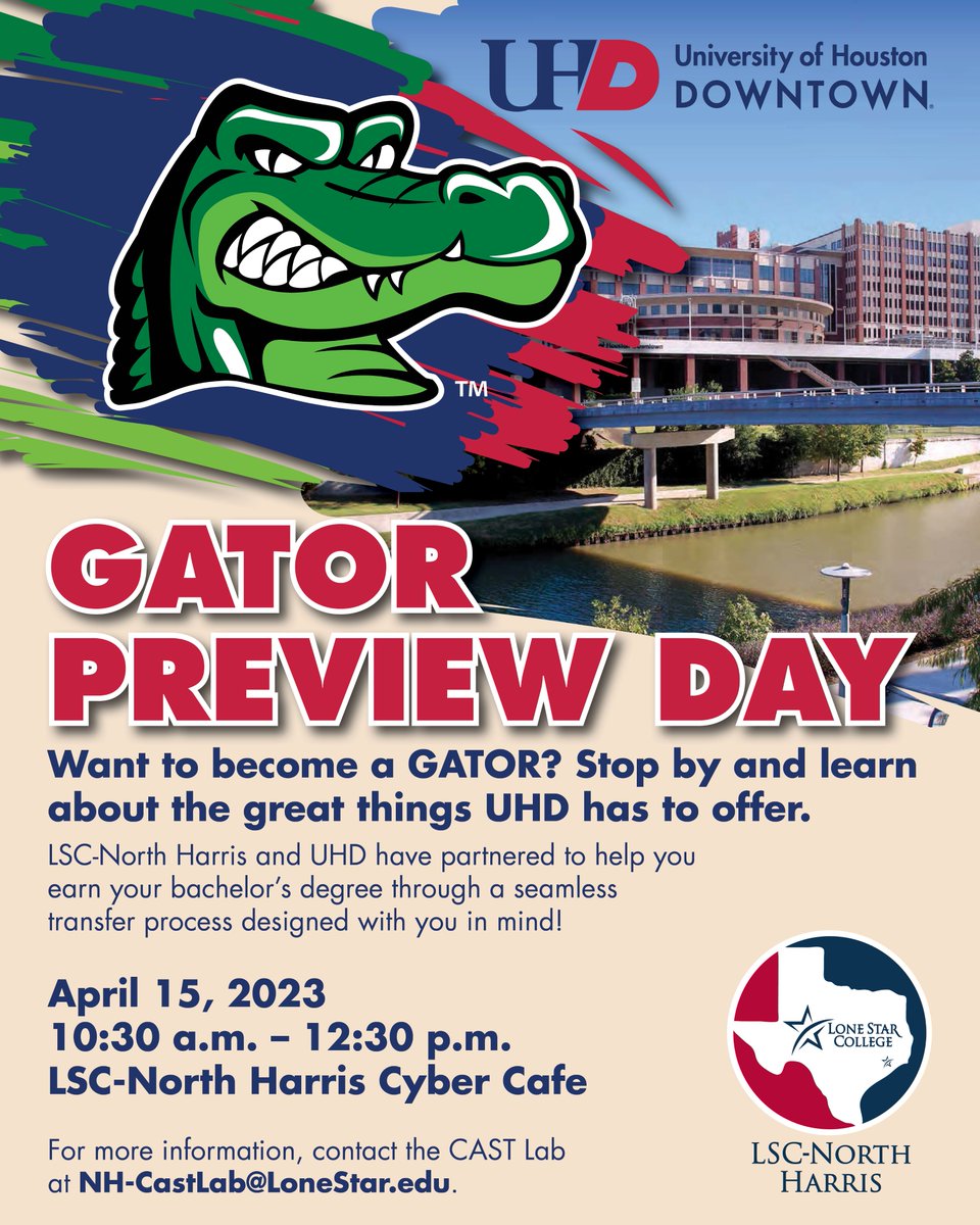 Are you interested in earning your bachelor's degree? Mark your calendar for Gator Preview Day! #universityofhoustondowntown