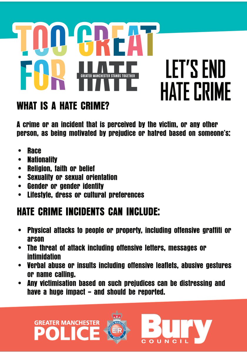 BuryBolton's tweet photo. Hello BRAC members and non-members. Just a reminder of tomorrow Hate Crime awareness workshop from 12.00-14.00 at 13 Parkhill road,Bury,BL9 9AU.
Please come on timeanf gain more knowledge. @BuryVCFA @BuryCouncil @GMPBuryNorth https://t.co/1DJ3sqtqlZ