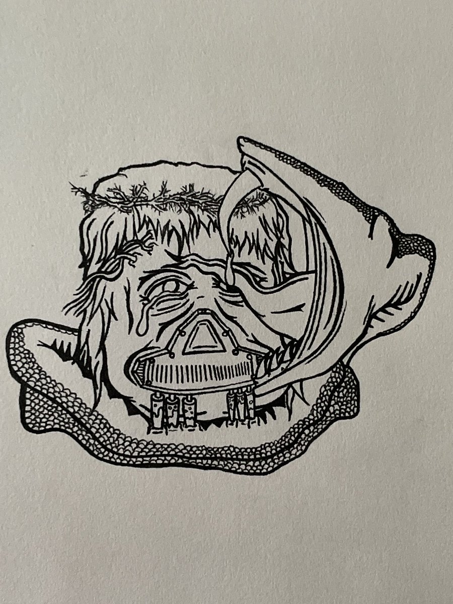 MosieAlong's tweet photo. Part of todays #SpaceDrawing #RADR (Frickin scrub over here 😅) 

“Take my blood to breath” says the snake to Space Jeebus… #MosieAlong https://t.co/xlVtr97gG2