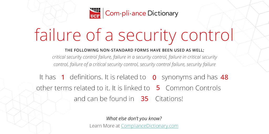 The Compliance Dictionary WotD is "failure of a security control" It means more than you think: ow.ly/B4nZ50NrE9c